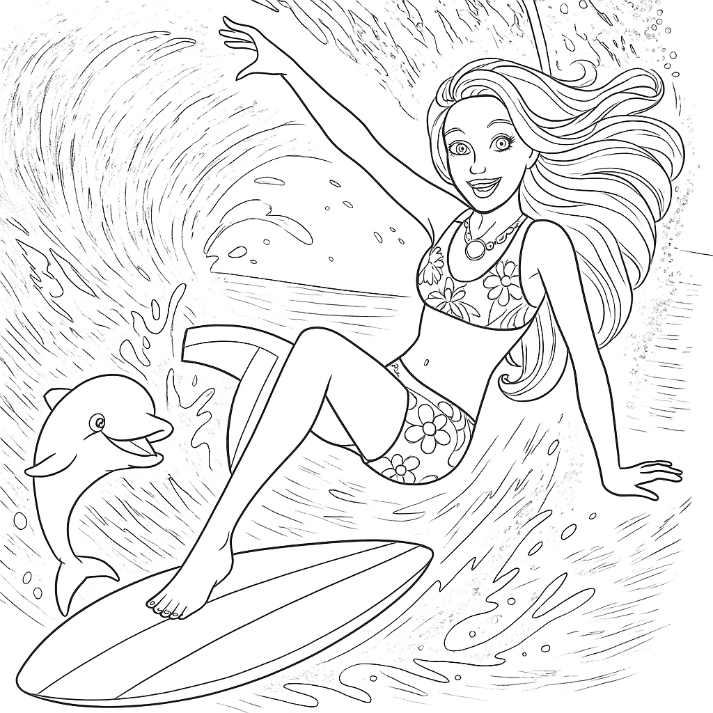 Barbie Meerjungfrau surfend Ausmalbild