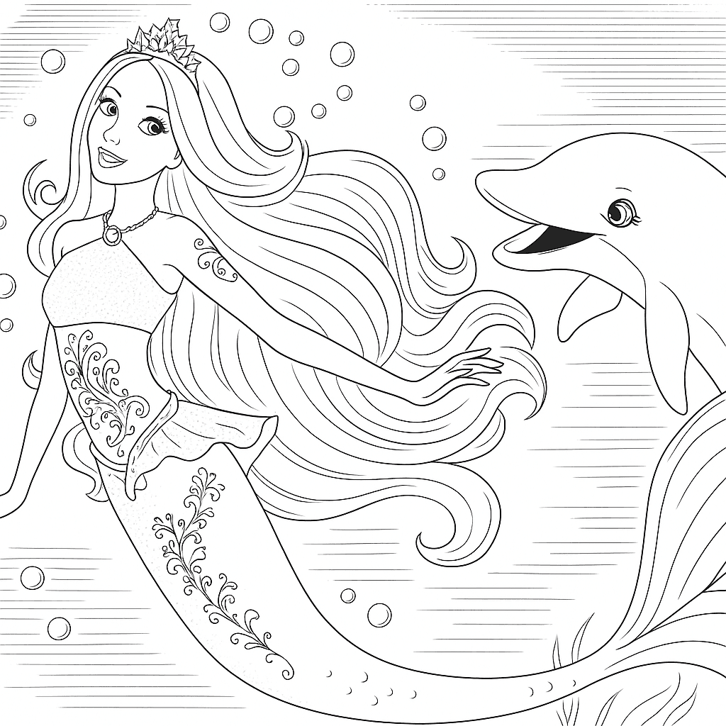Barbie Meerjungfrau und Delfin Ausmalbild