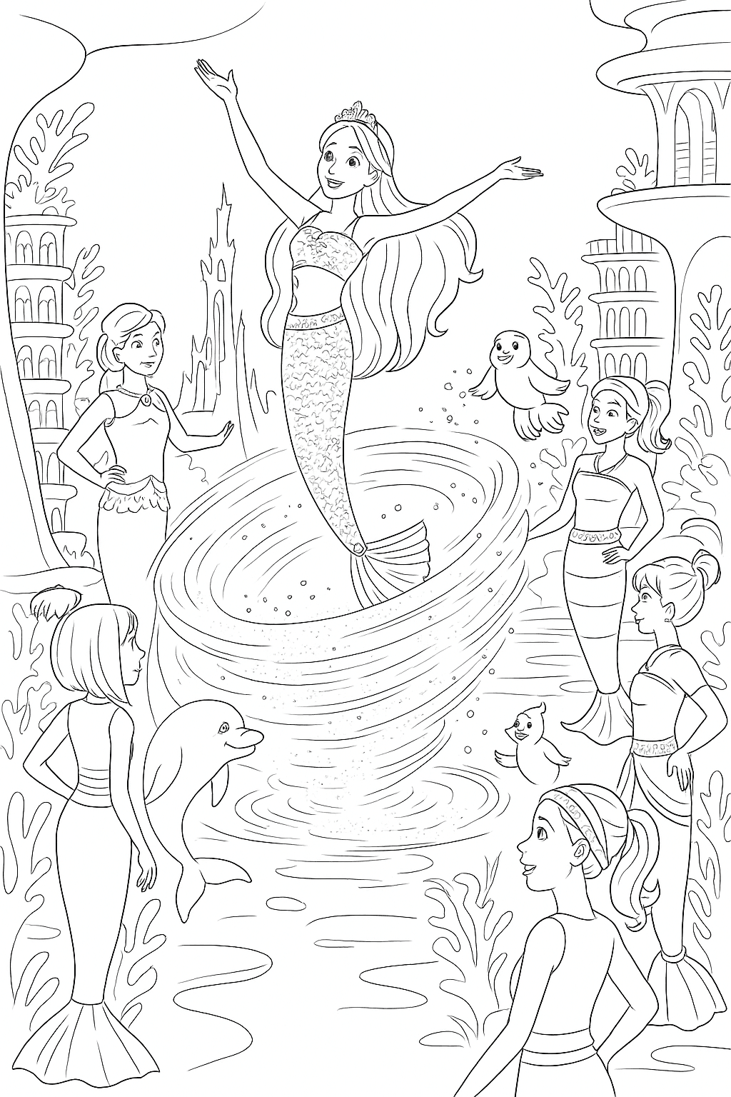 Barbie Meerjungfrau und Freunde Ausmalbild