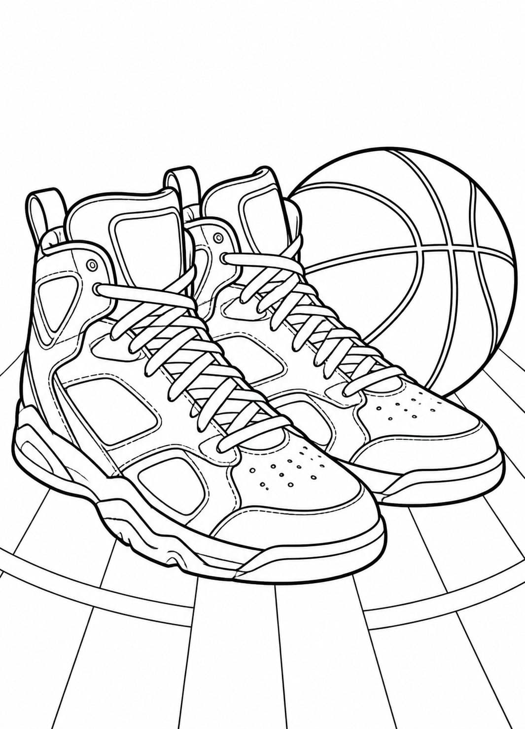 Basketballschuhe und Ball Ausmalbild