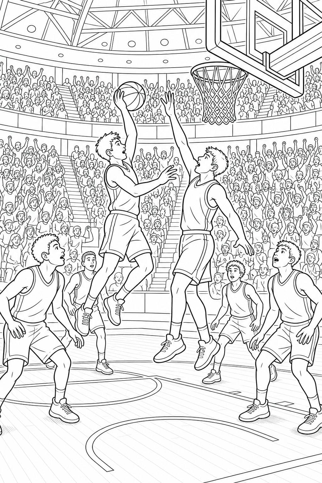 Basketballspiel in der Arena Ausmalbild