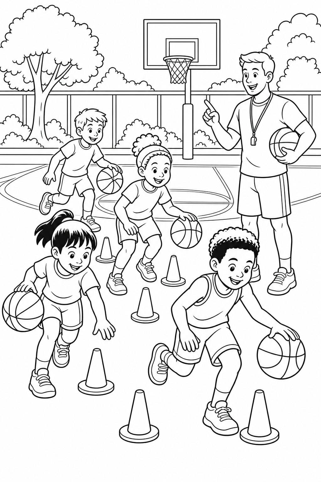 Basketballtraining für Kinder Ausmalbild