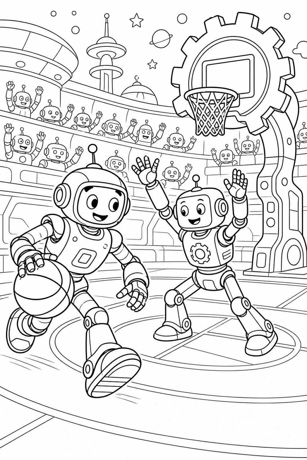 Roboter Basketballturnier Ausmalbild