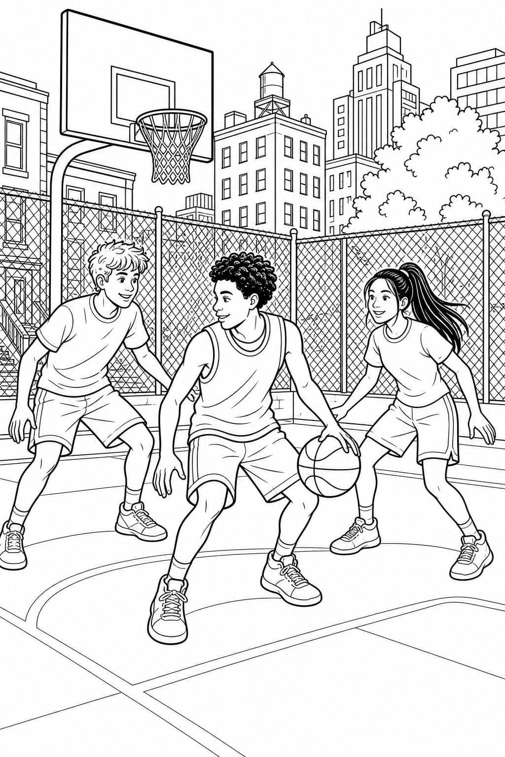 Streetball auf dem Spielplatz Ausmalbild