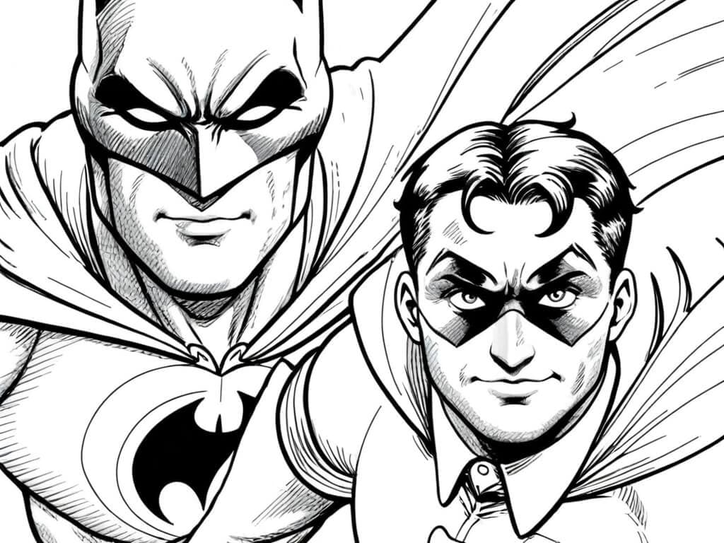 Detailliertes Batman und Robin Ausmalbild