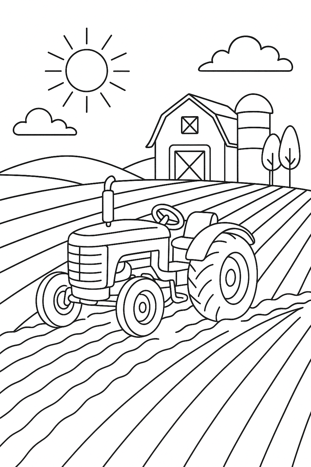 Bauernhof pflügt Feld Ausmalbild