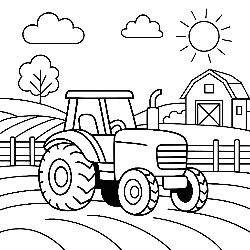 Traktor auf dem Bauernhof Ausmalbild
