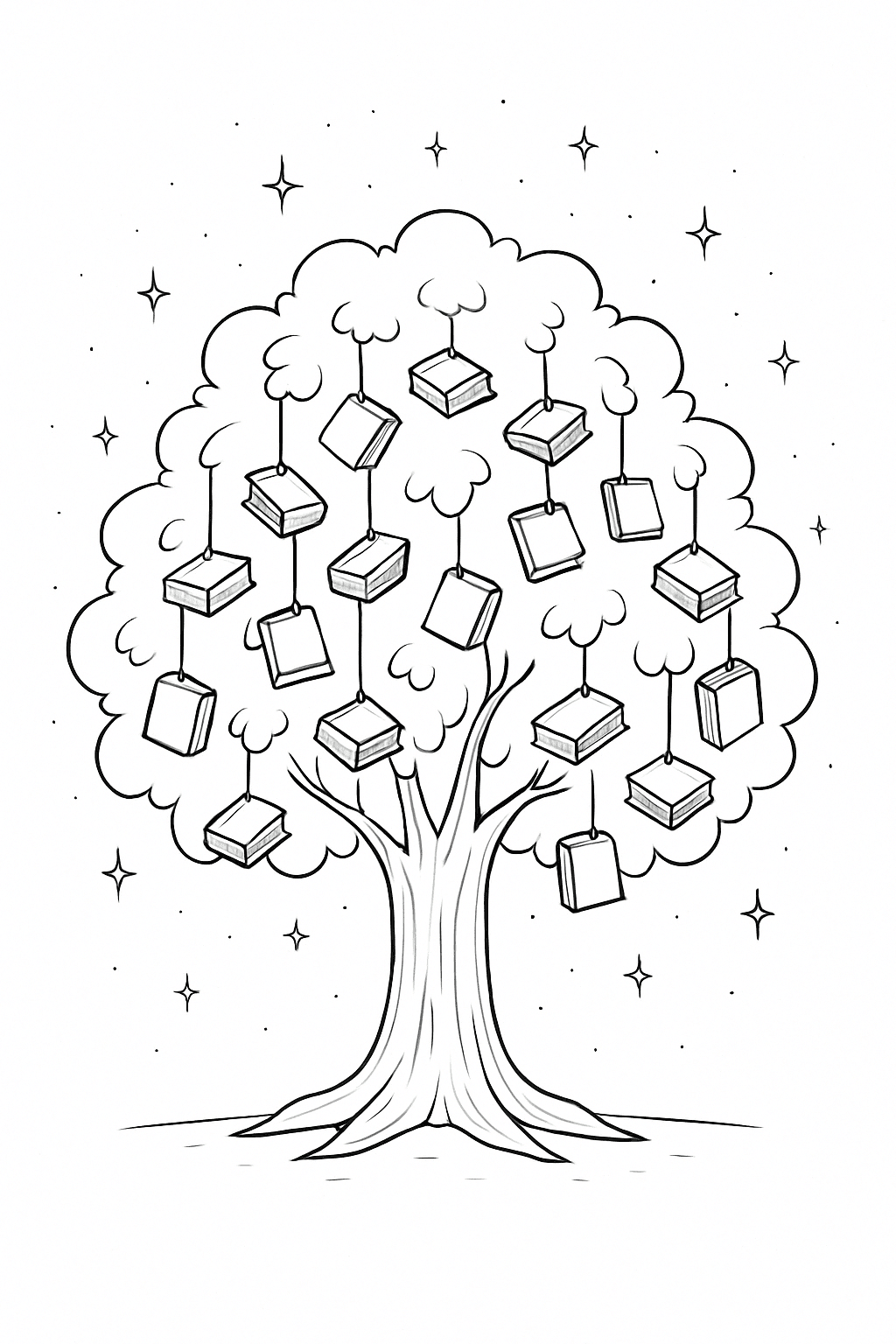 Baum aus Büchern Ausmalbild
