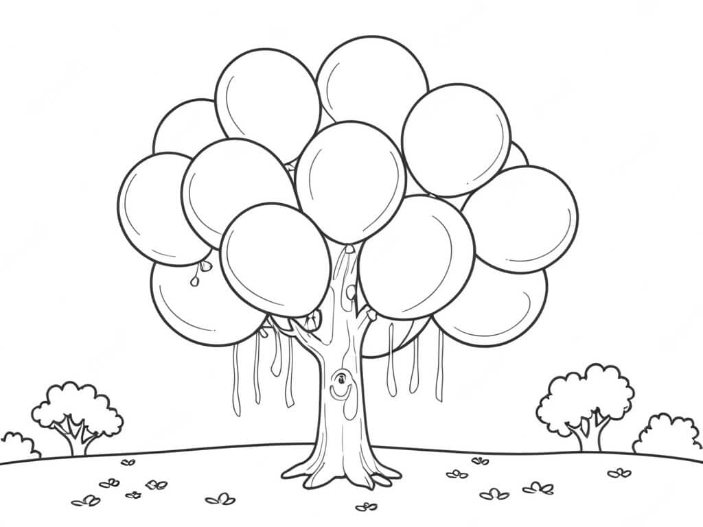 Baum mit Luftballons Ausmalbild