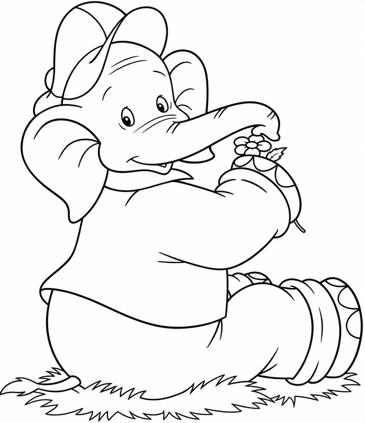 Benjamin der Elefant mit Blume Ausmalbild