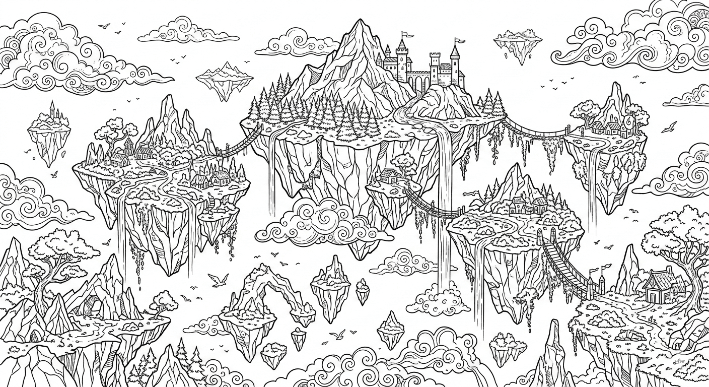 Berg im Himmel Ausmalbild