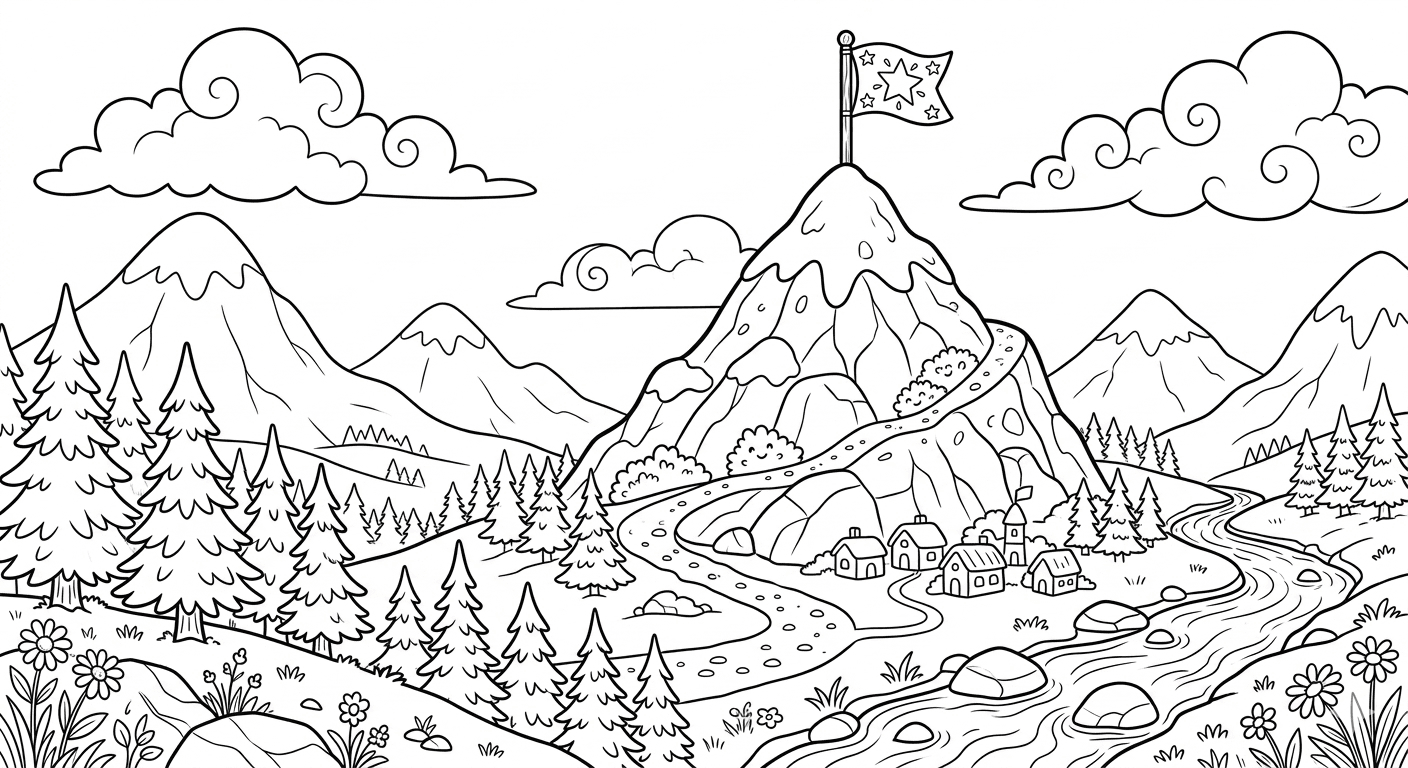 Berg mit Flagge Ausmalbild