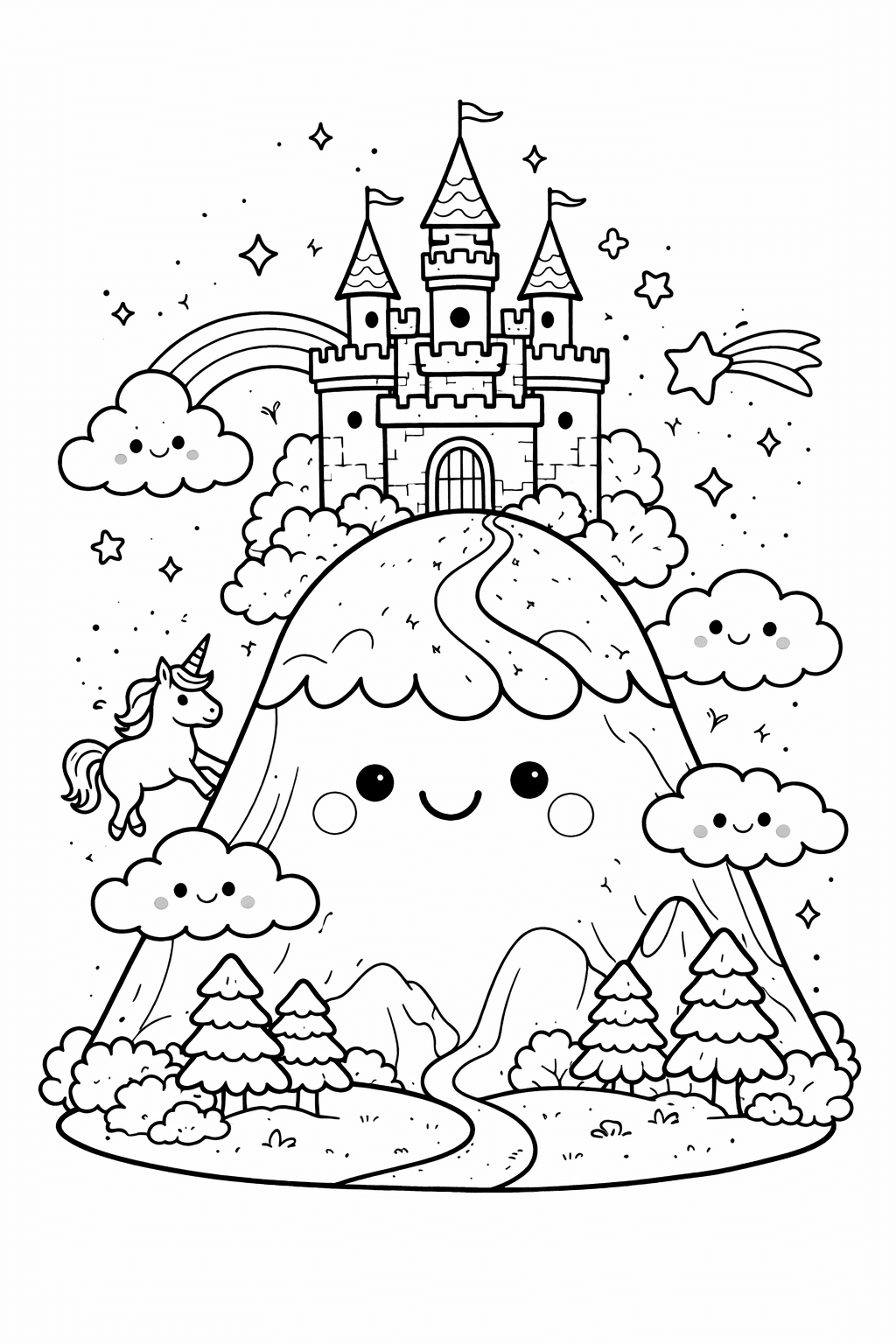 Berg mit Schloss Ausmalbild