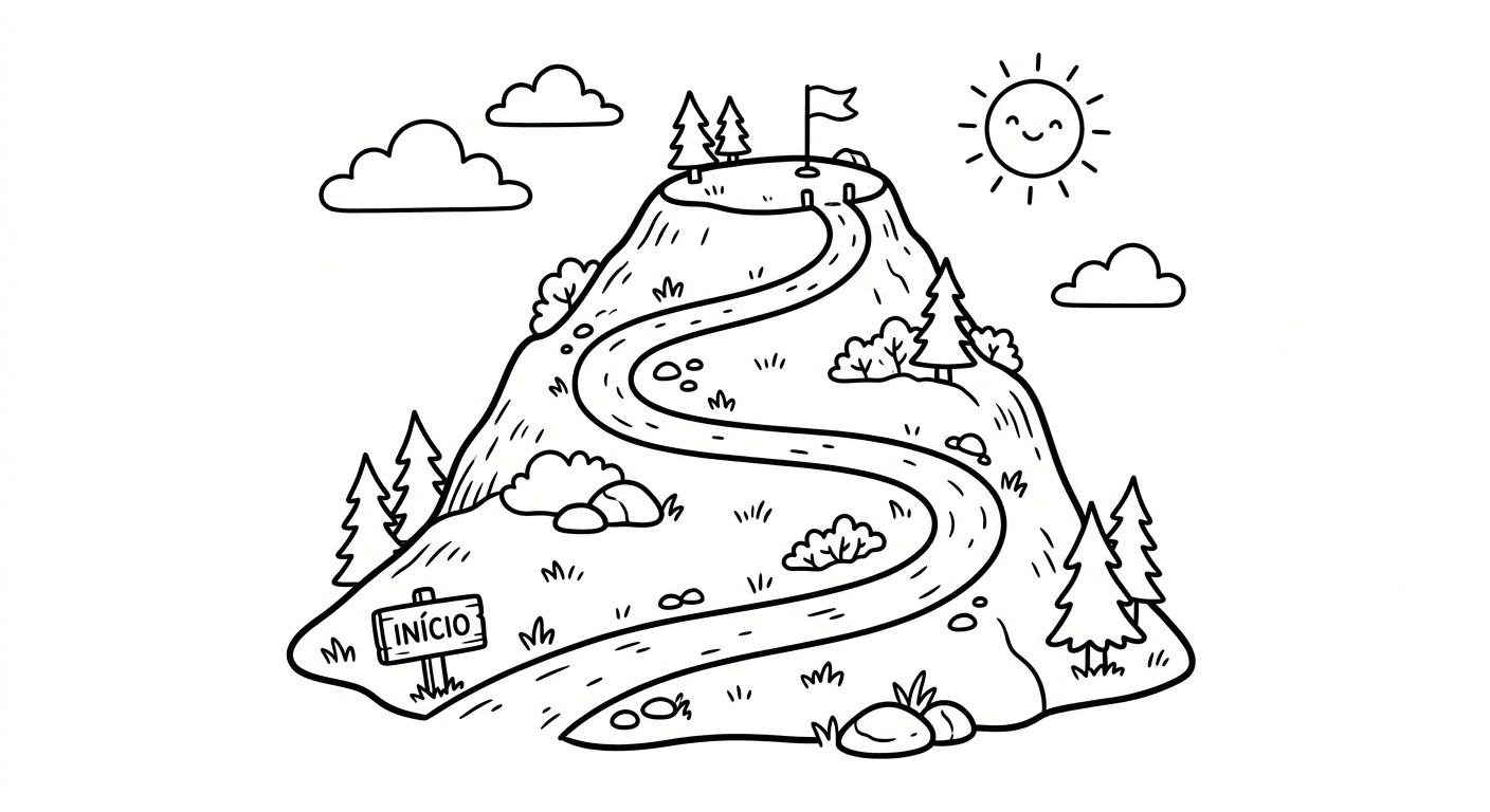 Berg mit Weg Ausmalbild