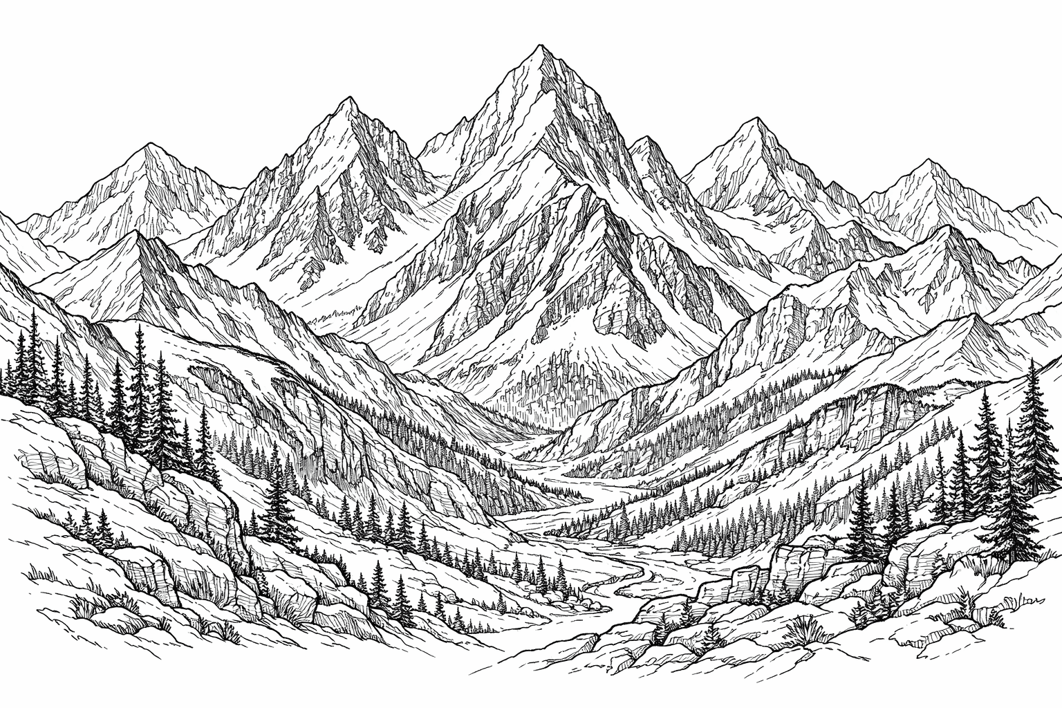 Berge Ausmalbild