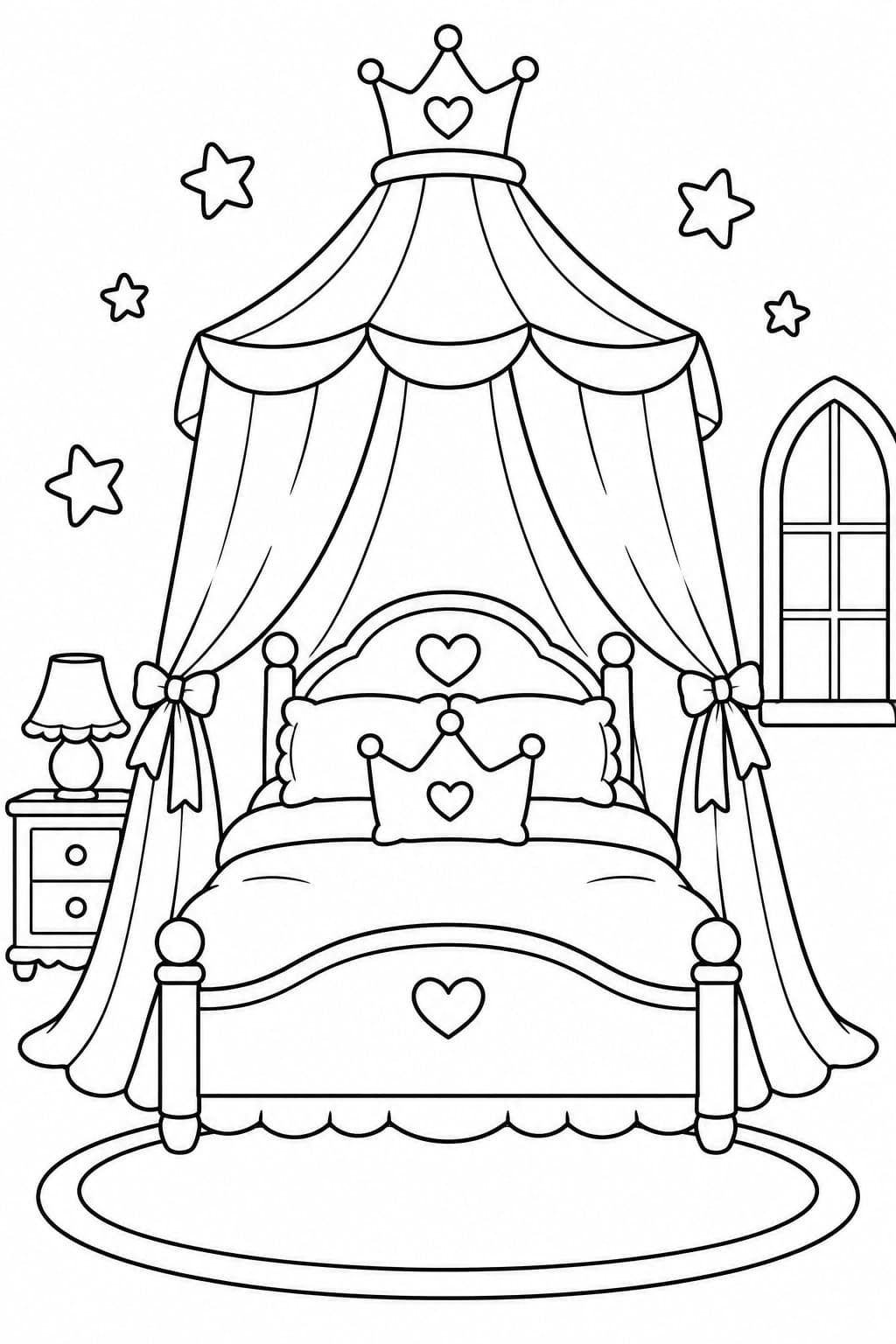 Prinzessinnen Himmelbett Ausmalbild
