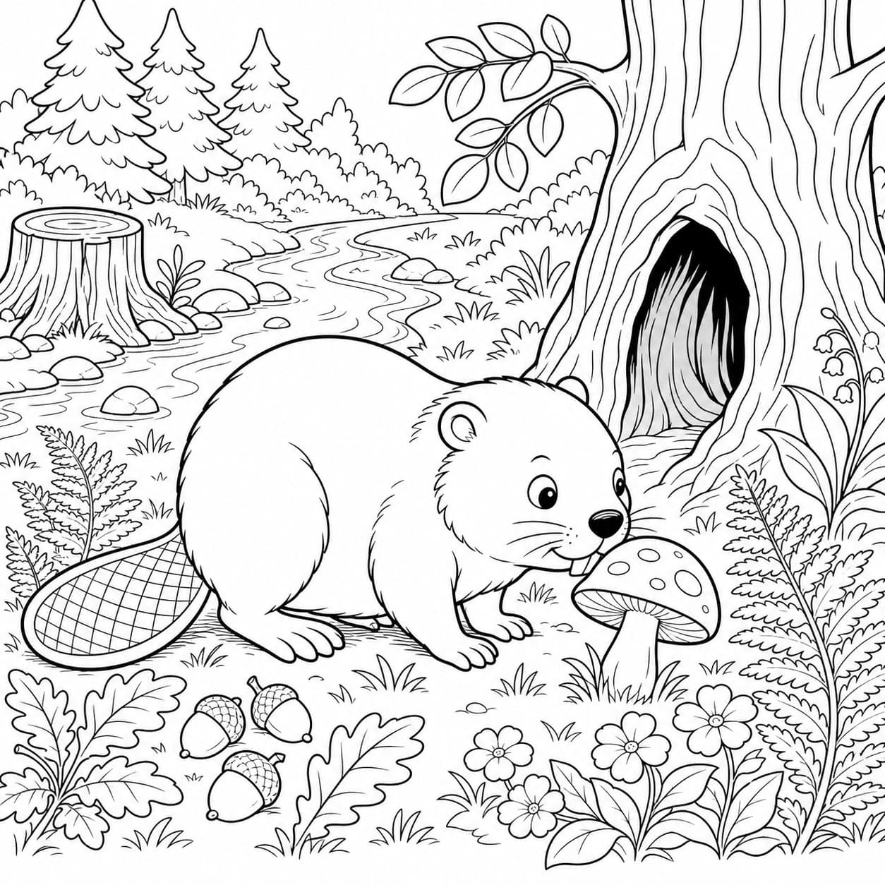 Biber im Wald Ausmalbild