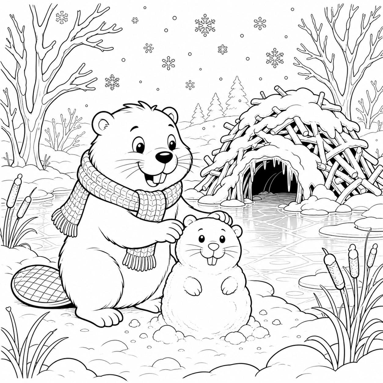 Biber im Winter Ausmalbild