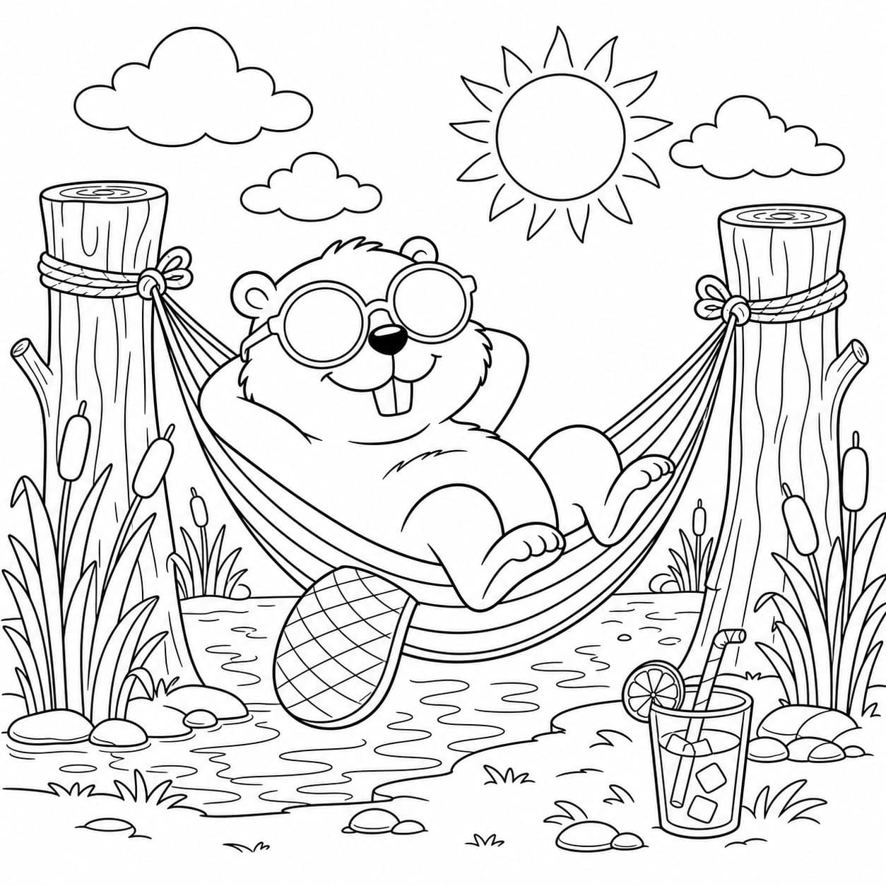 Biber mit Sonnenbrille Ausmalbild