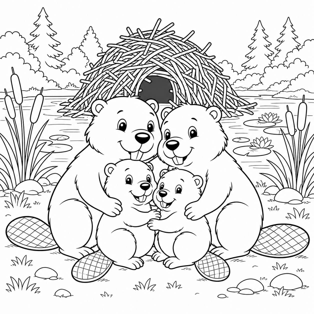 Biberfamilie Ausmalbild