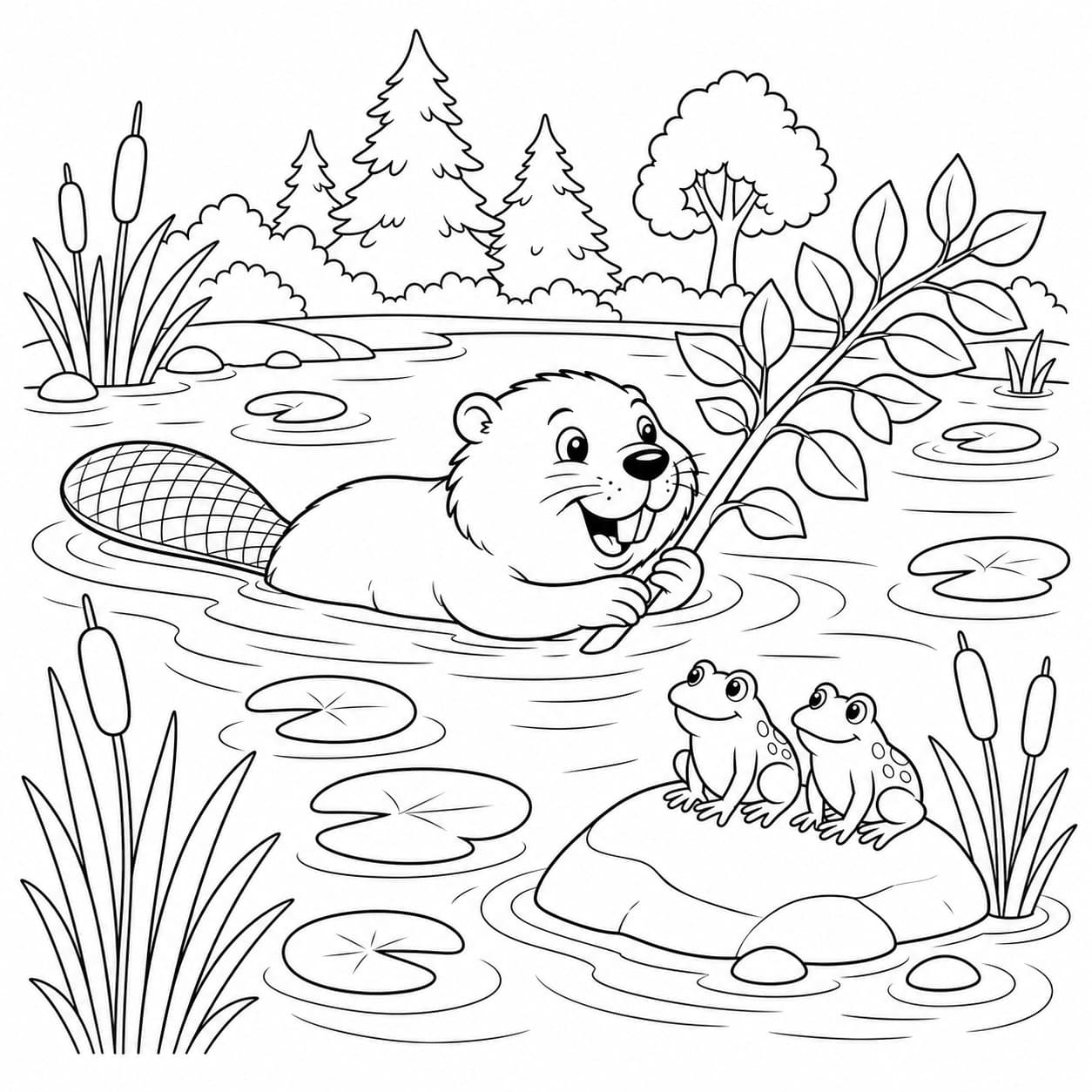 Schwimmender Biber Ausmalbild