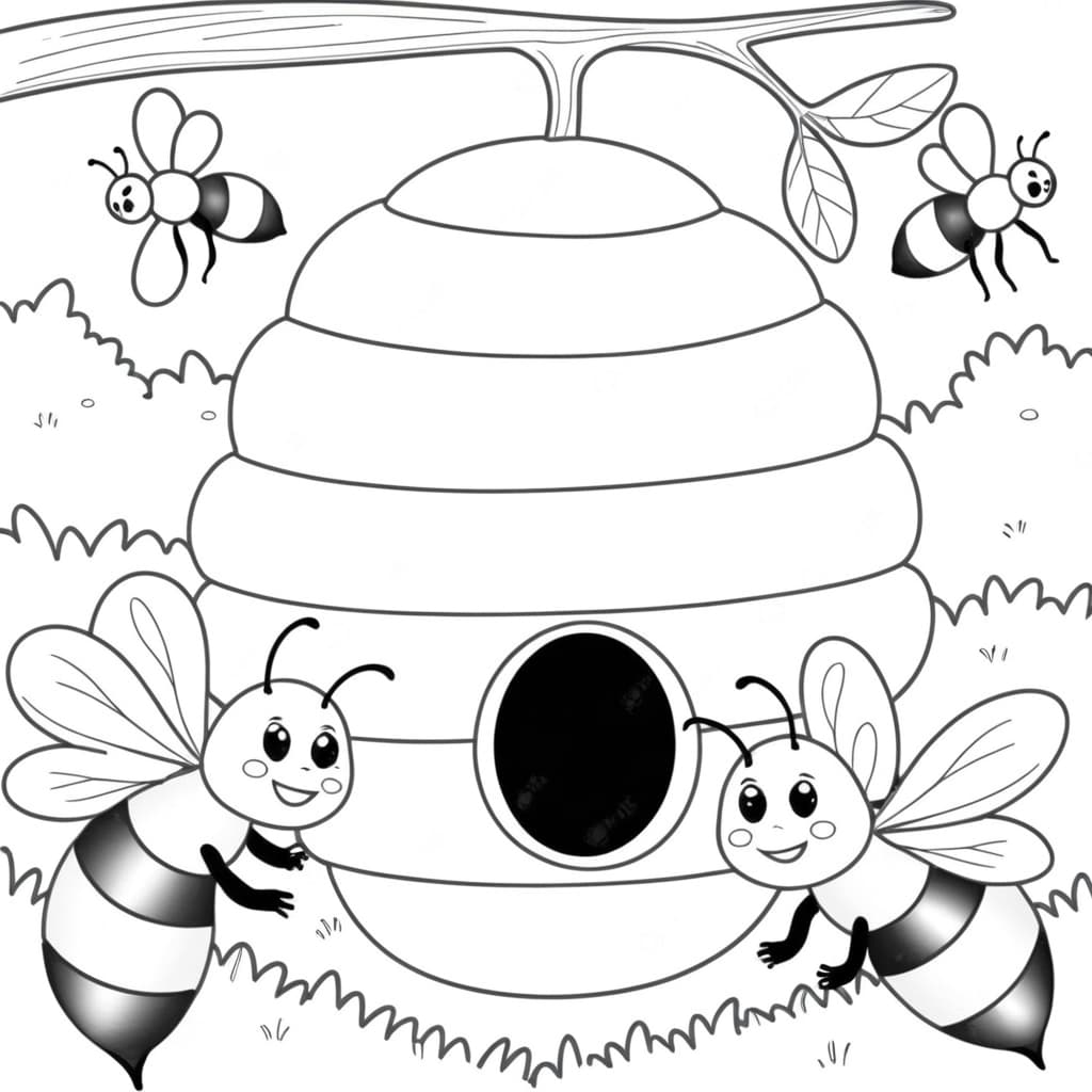 Bienen im Bienenstock Ausmalbild