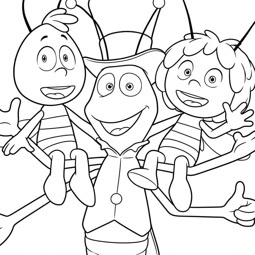 Biene Maja, Willi und Flip Ausmalbild