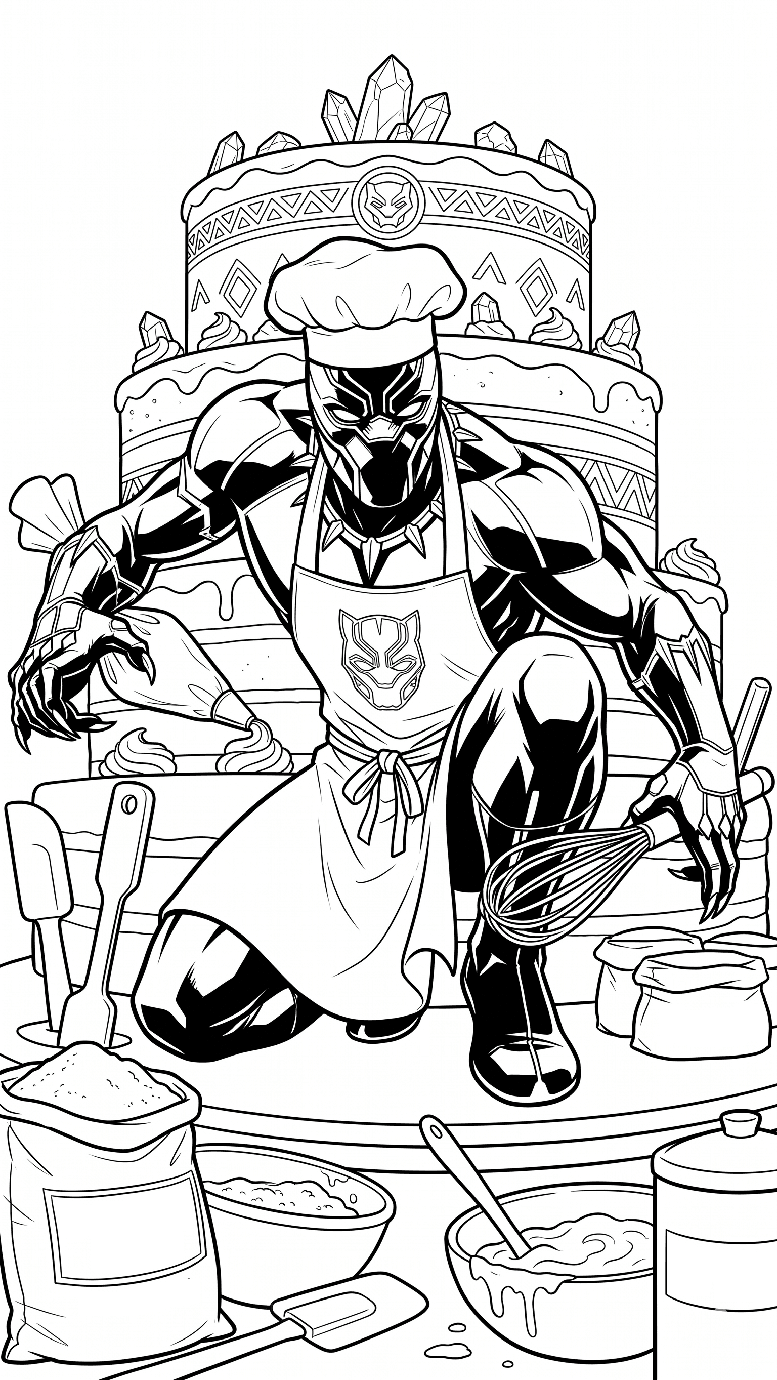 Black Panther backt Kuchen Ausmalbild