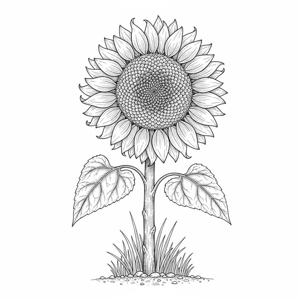 Realistische Sonnenblume Ausmalbild