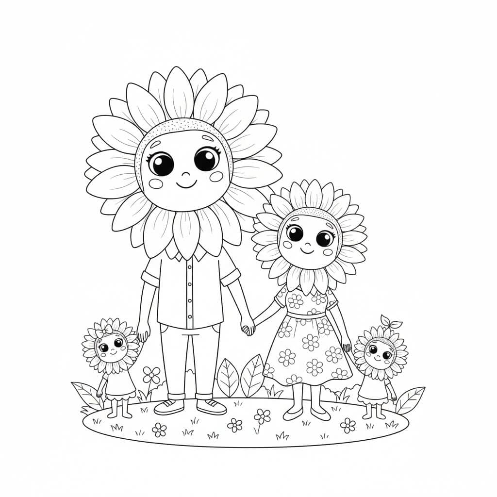 Sonnenblumenfamilie Ausmalbild
