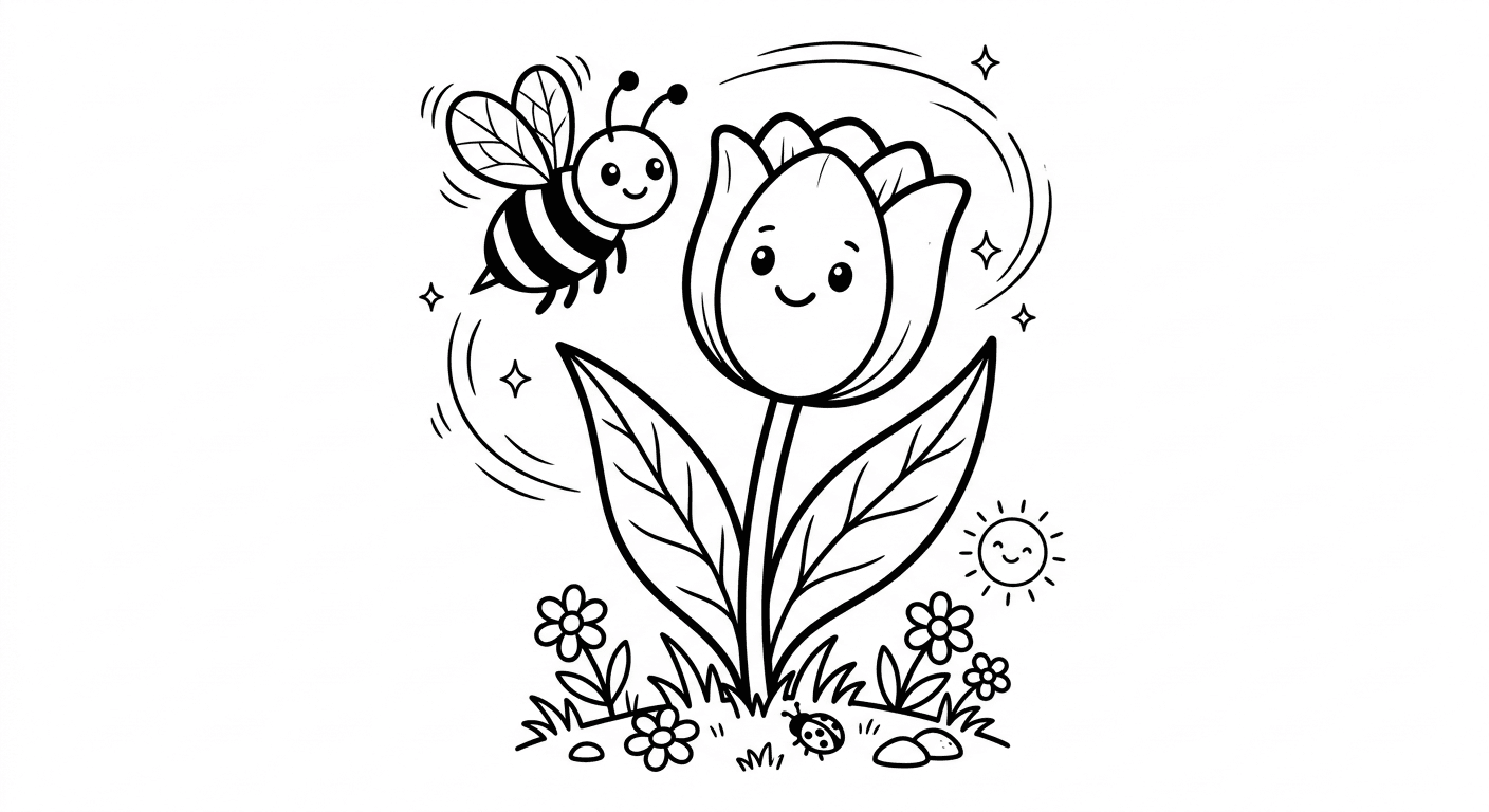 Tulpe und Biene Ausmalbild