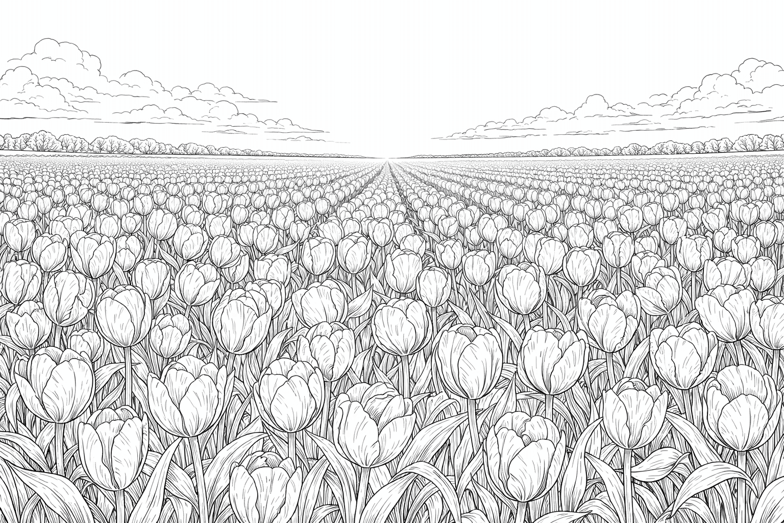 Tulpenfeld Ausmalbild