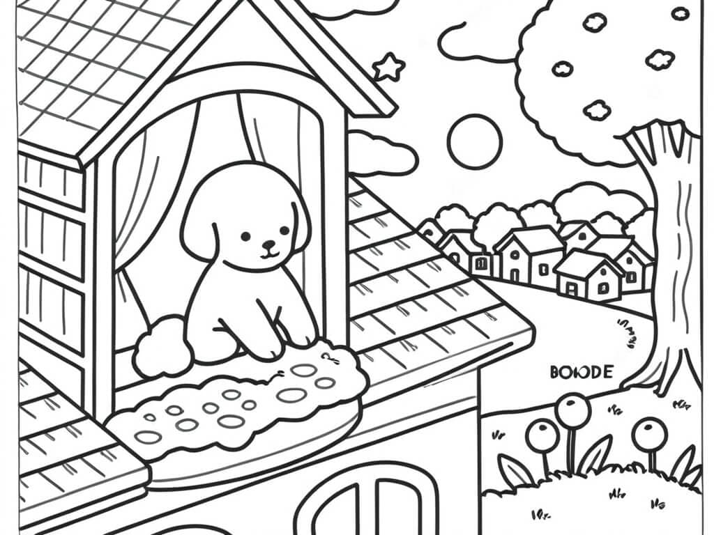 Bobbie Goods Hund am Fenster Ausmalbild
