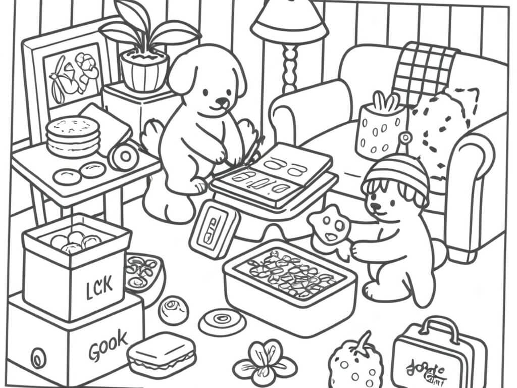 Bobbie Goods organisiert Kisten Ausmalbild