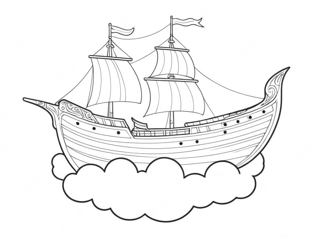 Boot in den Wolken Ausmalbild