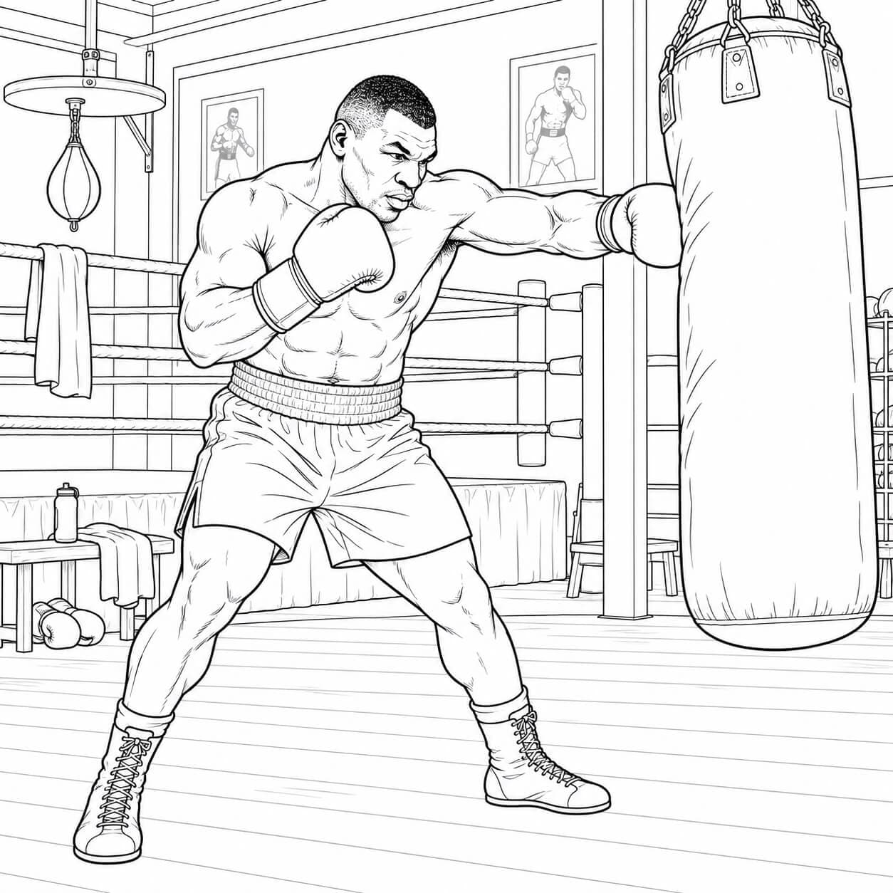Mike Tyson beim Boxtraining Ausmalbild