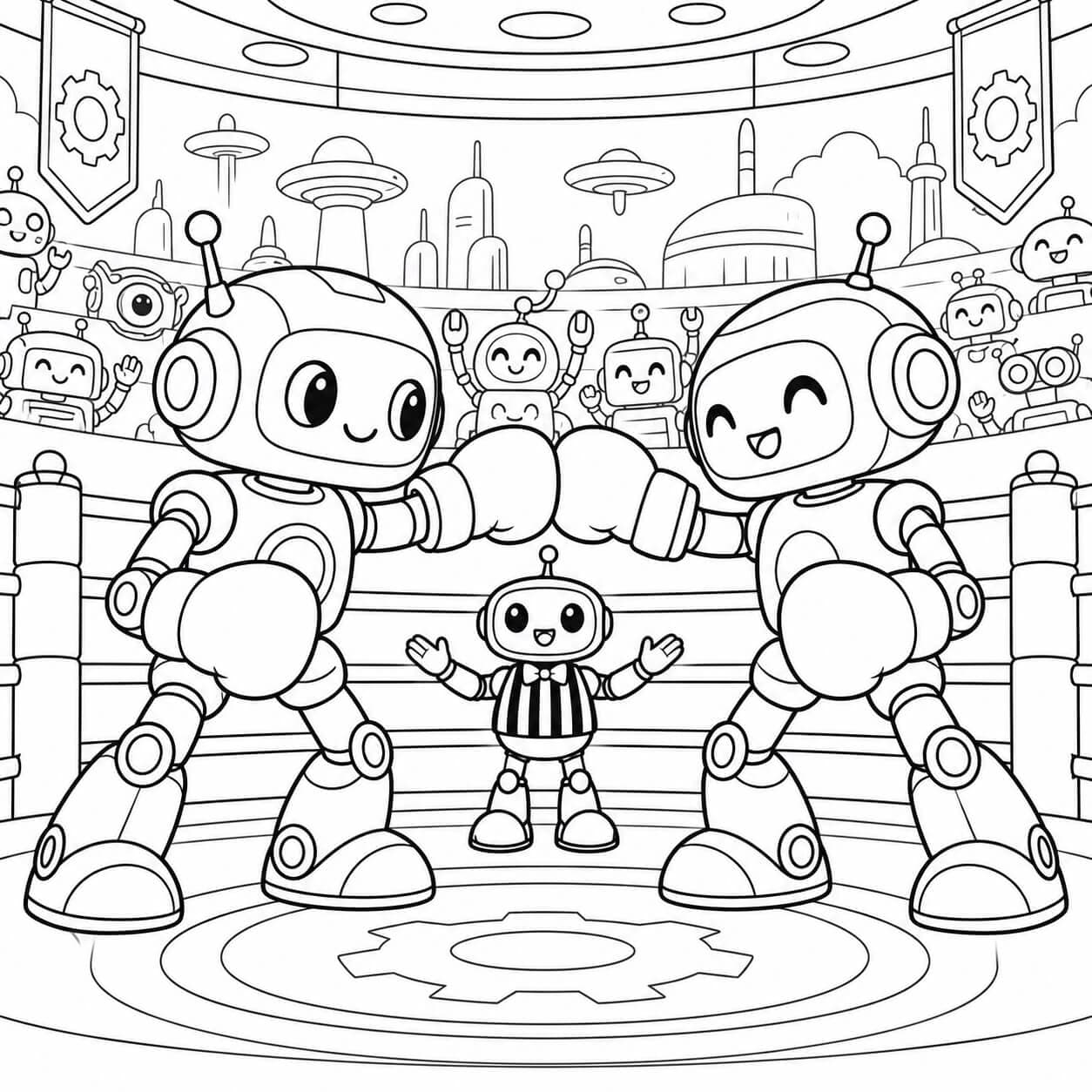 Roboter Boxturnier Ausmalbild