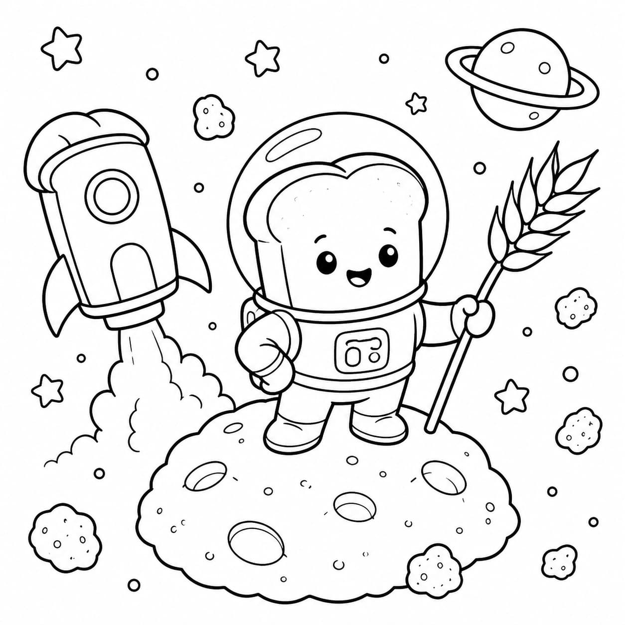 Astronauten Brot im Weltall Ausmalbild