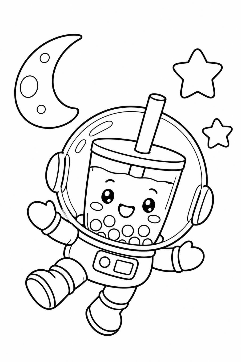 Bubble Tea als Astronaut – einfache Malvorlage für Kinder