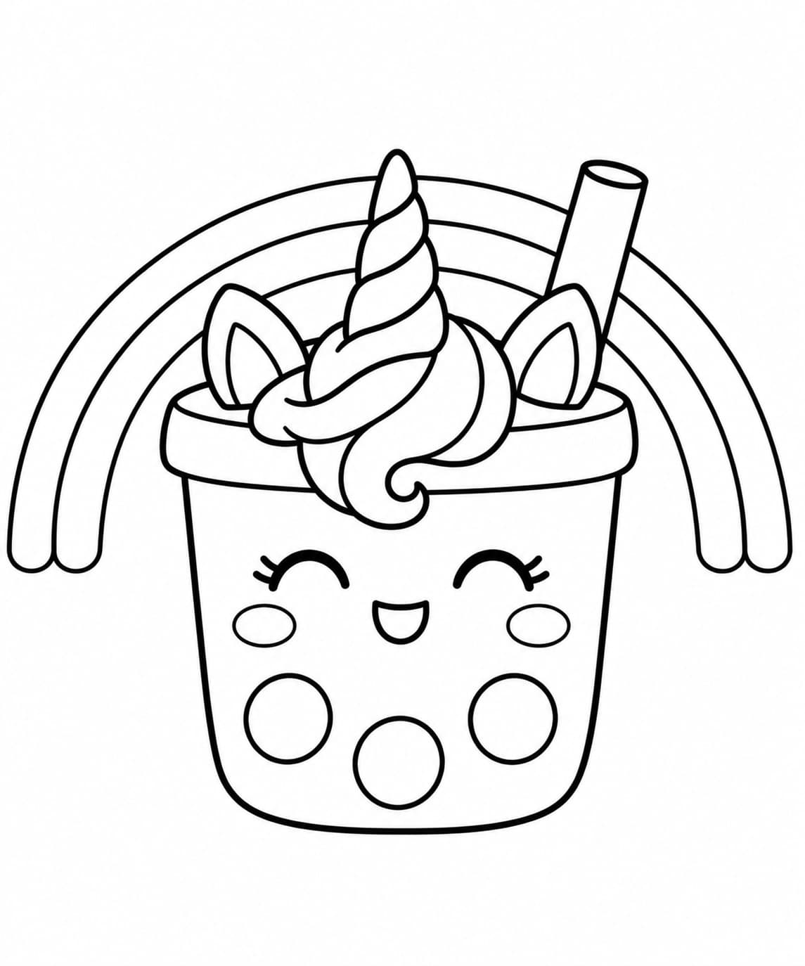 Bubble Tea als Einhorn – einfache Malvorlage für Kinder