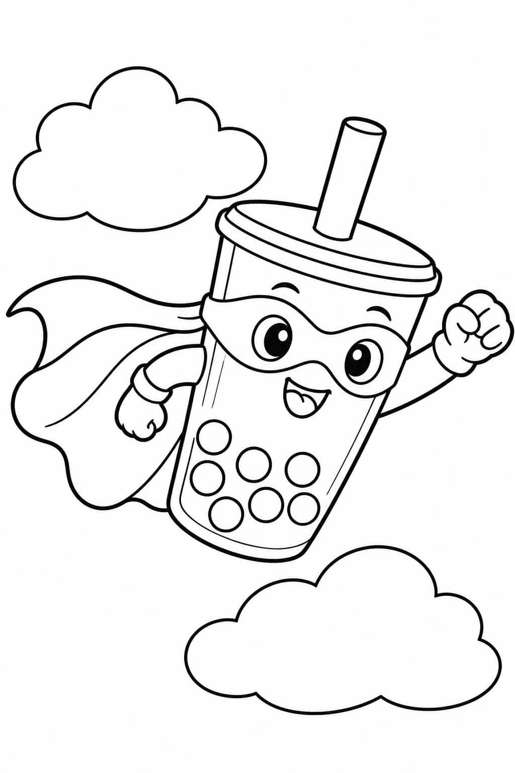 Bubble Tea als Superheld – einfache Malvorlage für Kinder