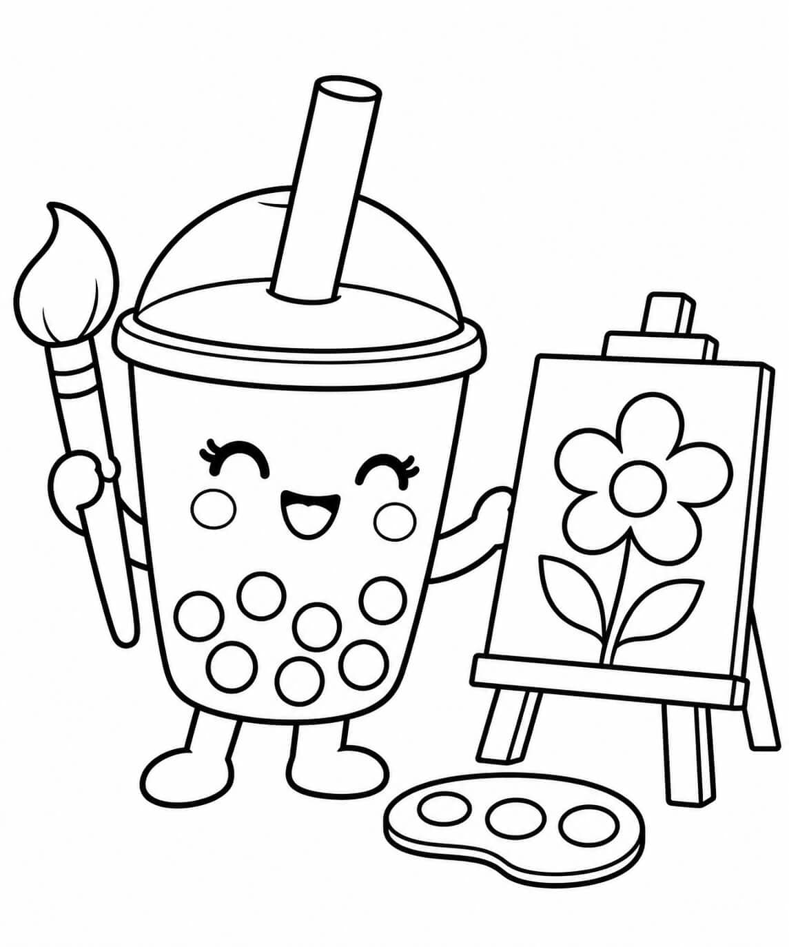 Bubble Tea beim Malen – einfache Malvorlage für Kinder