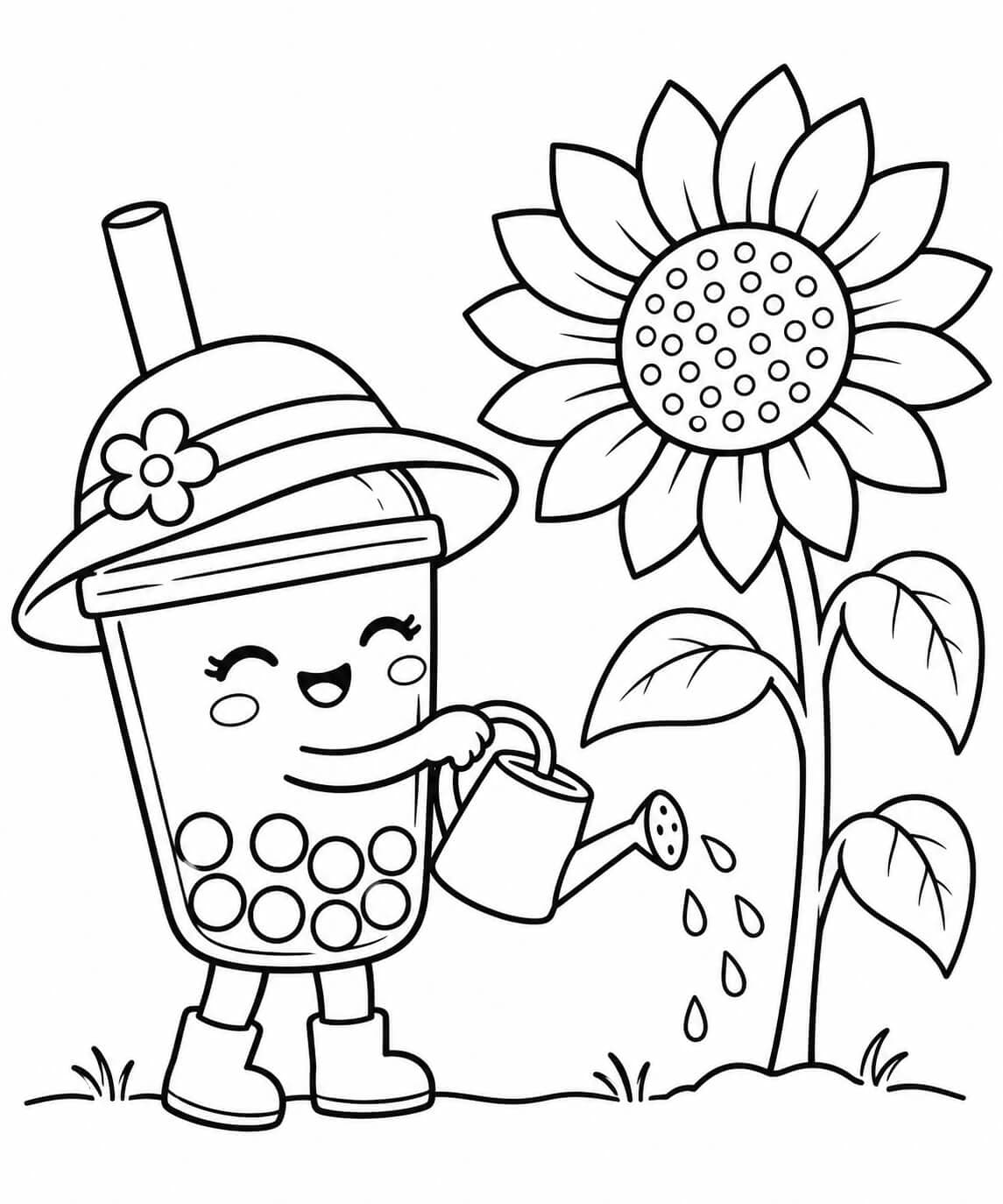 Bubble Tea im Garten – einfache Malvorlage für Kinder