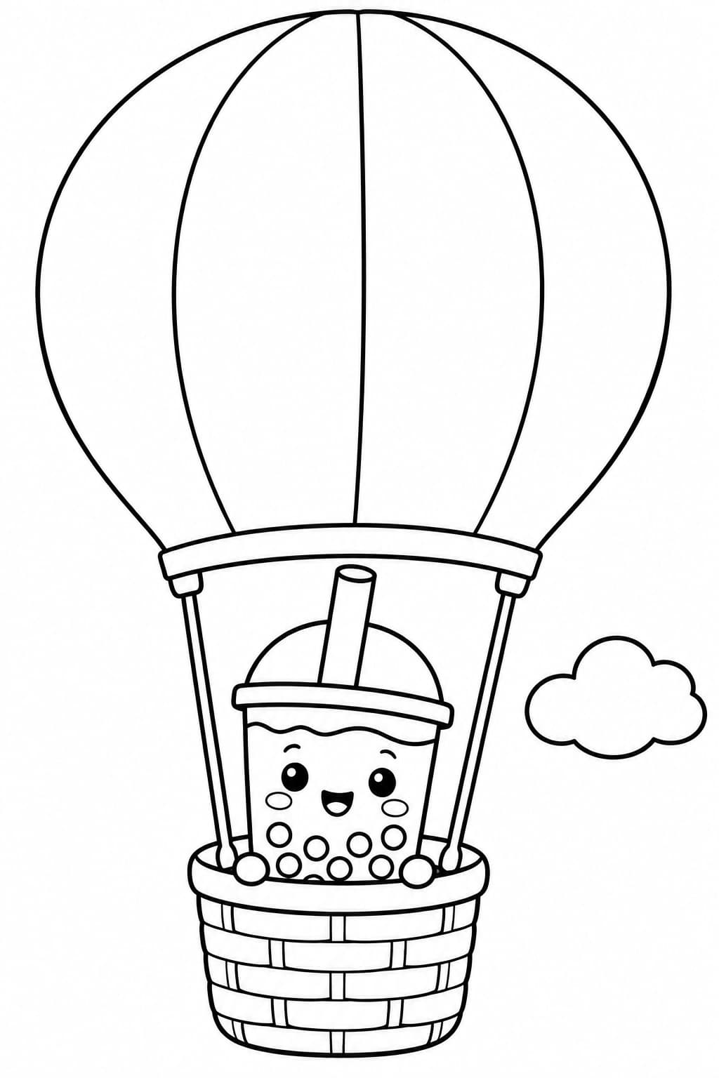 Bubble Tea im Heißluftballon – einfache Malvorlage für Kinder