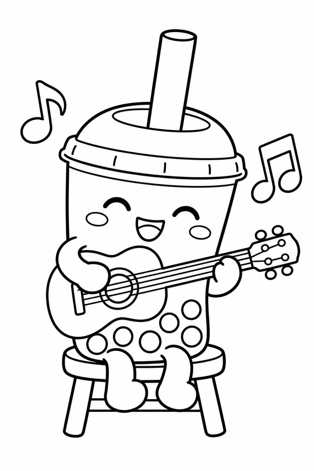 Bubble Tea spielt Gitarre – einfache Malvorlage für Kinder