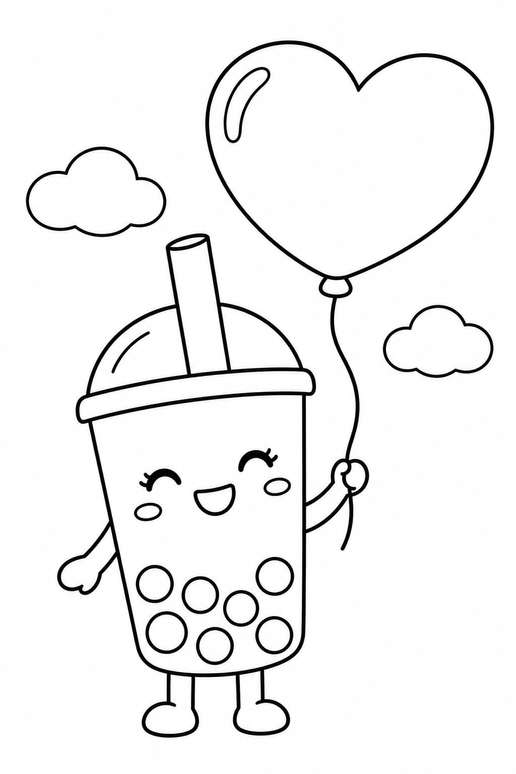 Bubble Tea mit Luftballon – einfache Malvorlage für Kinder