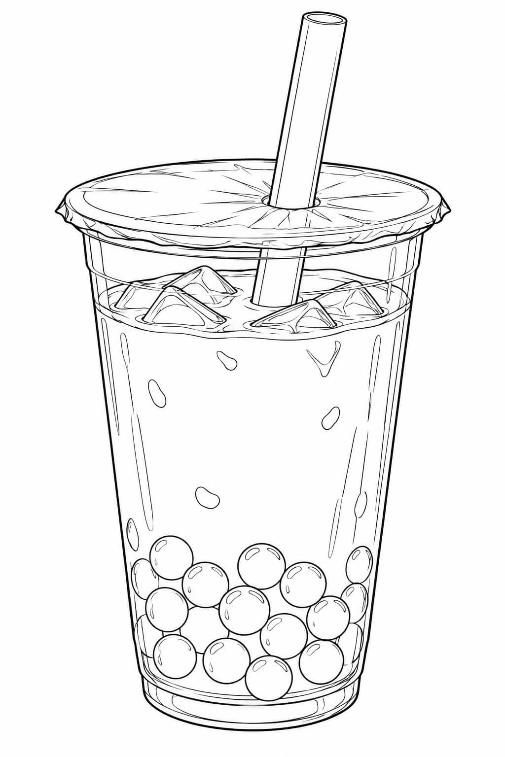 Realistischer Bubble Tea – Malvorlage in Schwarz-Weiß