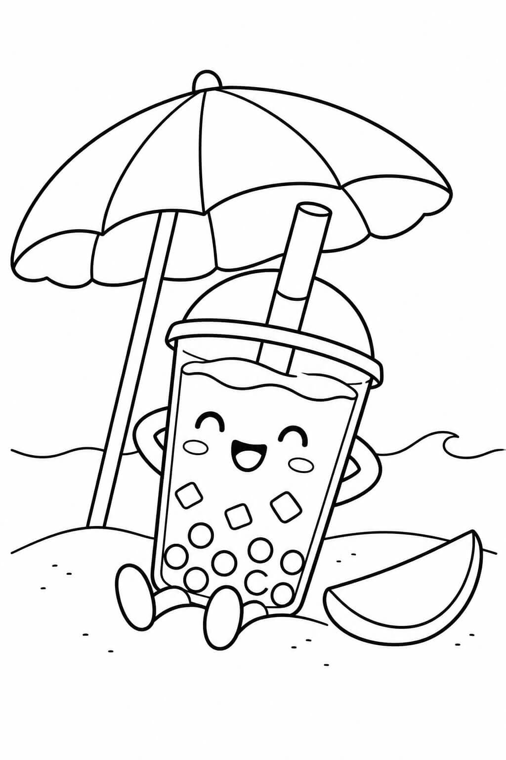 Mango-Bubble-Tea am Strand – einfache Malvorlage für Kinder