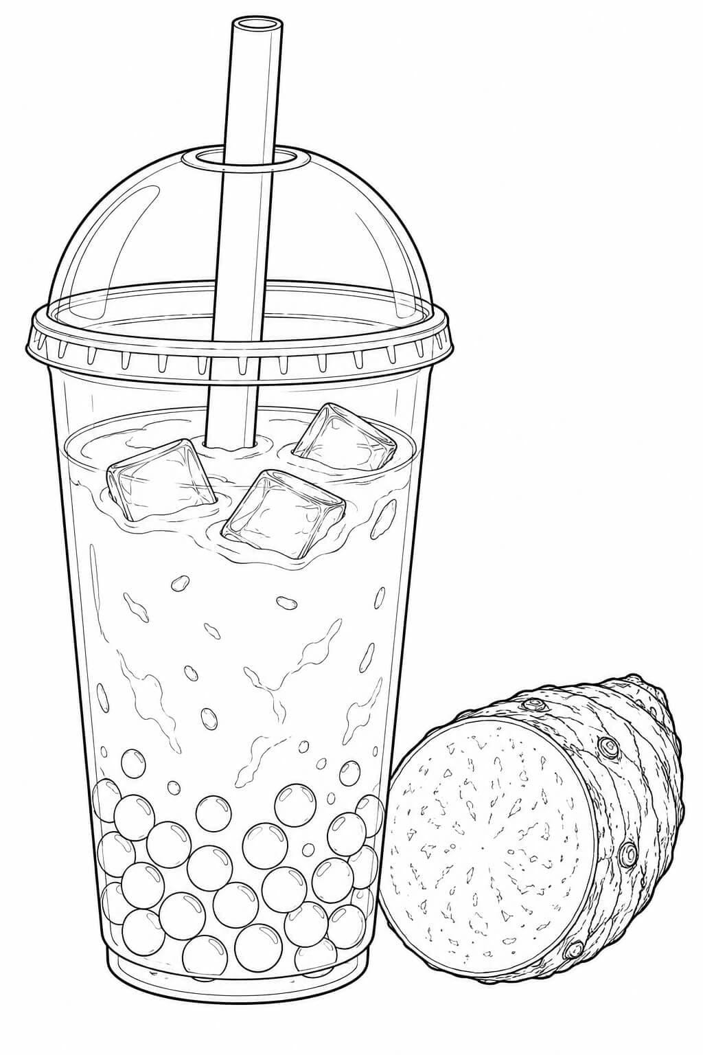 Realistischer Taro-Bubble-Tea – Malvorlage in Schwarz-Weiß
