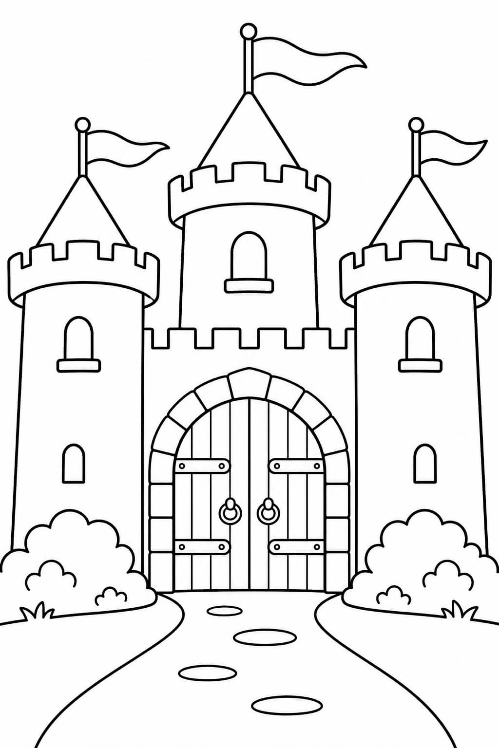 Burg Ausmalbild für Kinder – einfache Malvorlage für Kinder